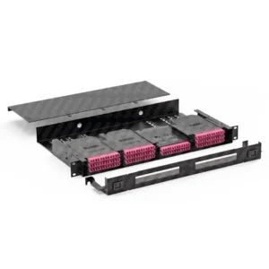 Tiroir Optique de Distribution · Haute Densité 1U · Modules 'Slim' d'épissures · Équipé